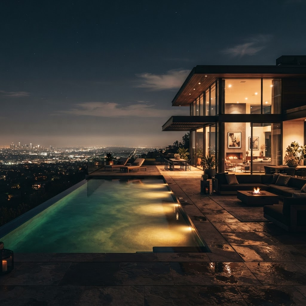 Gece aydınlatmalı lüks villa